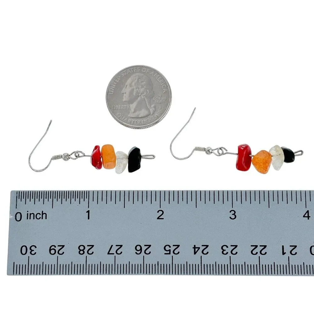 Vintage Sterling Silver 925 Coral Citrine Quartz Onyx Dangle Earrings